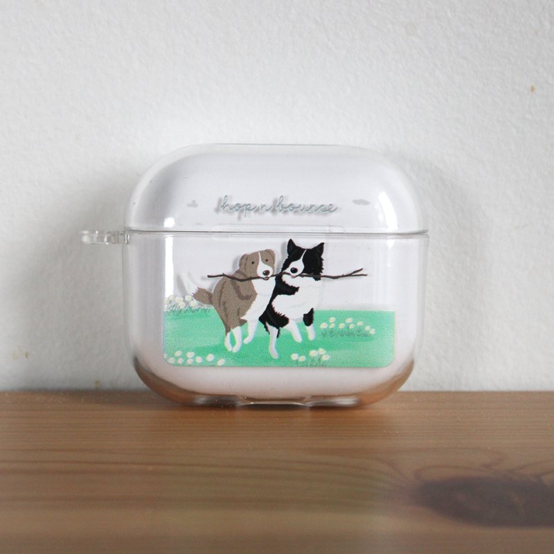ボーダーコリー 透明 AirPods 保護ケース（ハードケース/ソフトケース選択可） - イヤホン収納 - プラスチック 透明