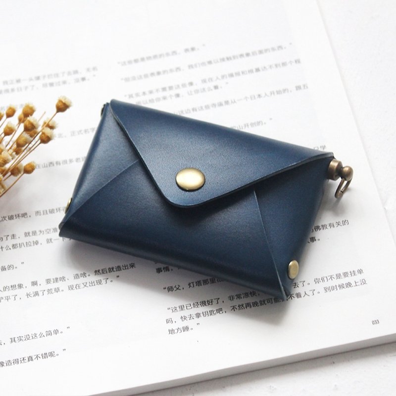 Mountain sea blue handmade leather business card box first layer leather business card holder small wallet coin purse exchange gift - ที่เก็บนามบัตร - หนังแท้ สีน้ำเงิน