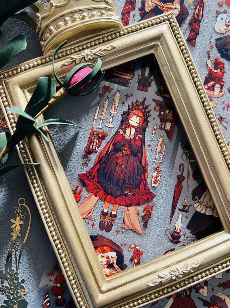 午夜魔女 古典西洋の乙女集 PET 和紙膠帶 台灣製 10米卷 - 紙膠帶/和紙/PET - 其他材質 紅色