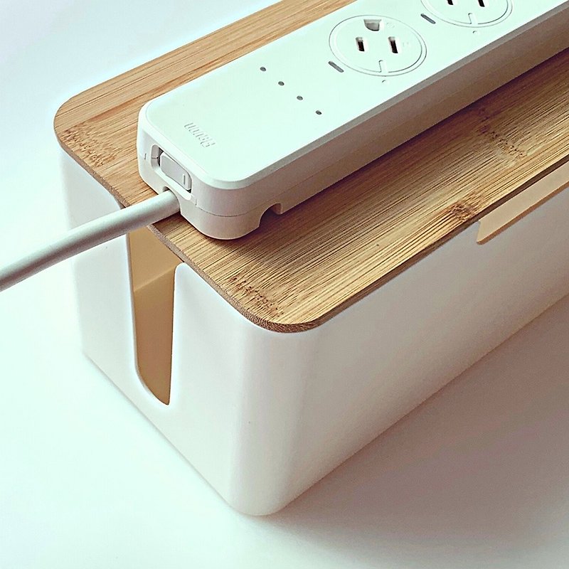[MIT Gold Selection] + [Storage Combination Pack] Minimalist Bamboo Cover Storage Box + Ready to Unplug the Beep Extension Cord - Storage - Plastic White