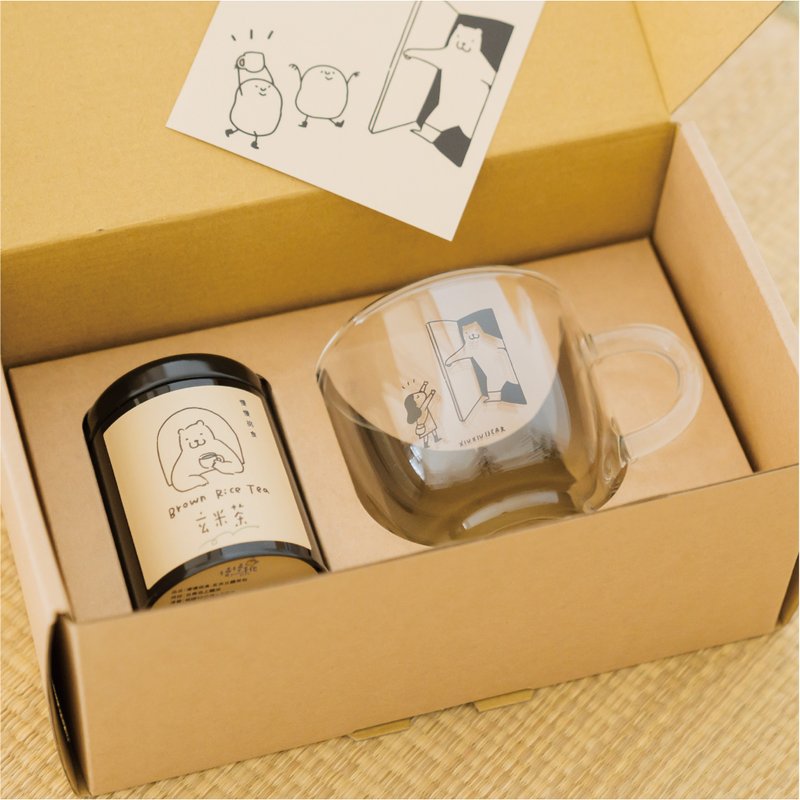 [Gift Box] Xiu Xiu Bear/Let’s Eat Tea Gift Box - Contains 1 double-layered glass cup and empty tea can - Cups - Glass Transparent