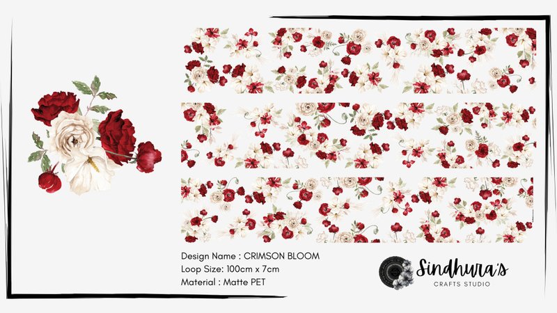 Crimson Bloom 深紅花語 花卉霧面 PET 膠帶 手帳素材 - 貼紙 - 塑膠 紅色