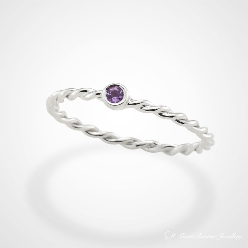 手工925純銀x天然寶石【生日石系列-麻花】簡約設計戒指.氣質尾戒 - 戒指 - 純銀 多色