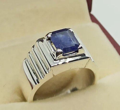 gemsjewelrings Emerald Cut Natural Royal Deep Blue Sapphire Mens Ring Sterling Silver 925 ring