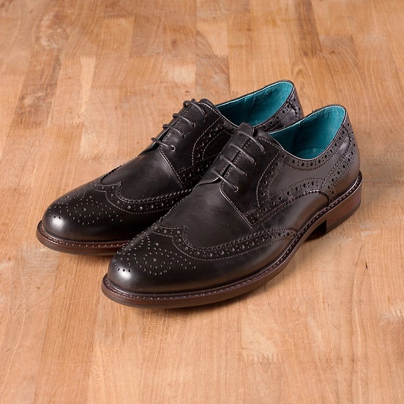 Vanger Gentlemen's Leather Shoes Full-carved Derby-Va256 Black - รองเท้าอ็อกฟอร์ดผู้ชาย - หนังแท้ สีดำ