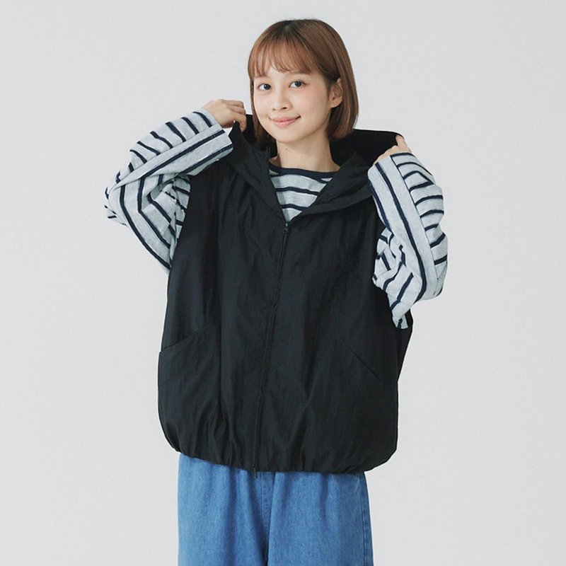 【Simply Yours】連帽車線背心 黑F - 女裝 背心 - 棉．麻 黑色