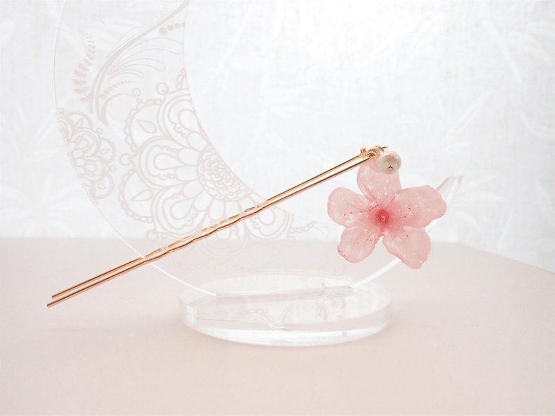 Real Sakura Cotton Pearl Hairpin - เครื่องประดับผม - พืช/ดอกไม้ สึชมพู