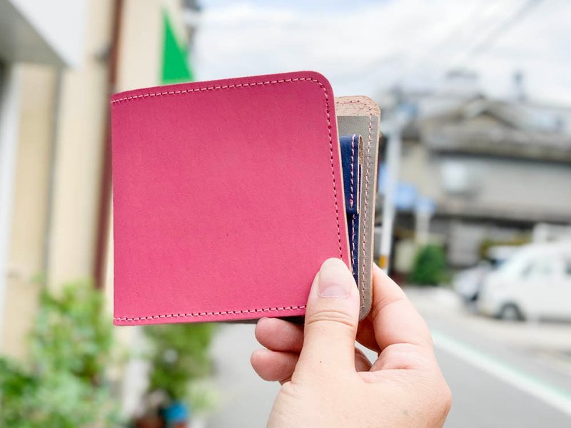 SHORT Invincible Gray x Pink Navy Short Flat Wallet Compact Slim SFW-PHNN-P - กระเป๋าสตางค์ - หนังแท้ สึชมพู