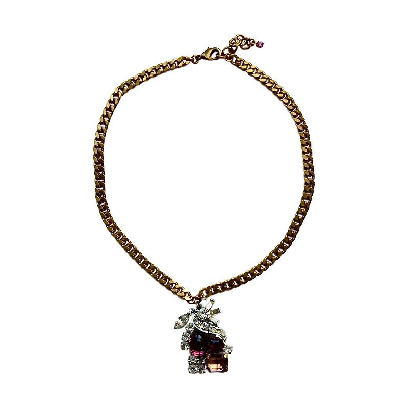 Vintage Bohemian Glass Pendant Necklace | Rose Pink & Violet - สร้อยคอ - โลหะ หลากหลายสี