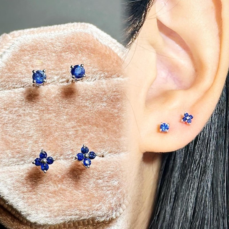 18K白金 天然藍寶石 耳環 - 耳環/耳夾 - 寶石 藍色