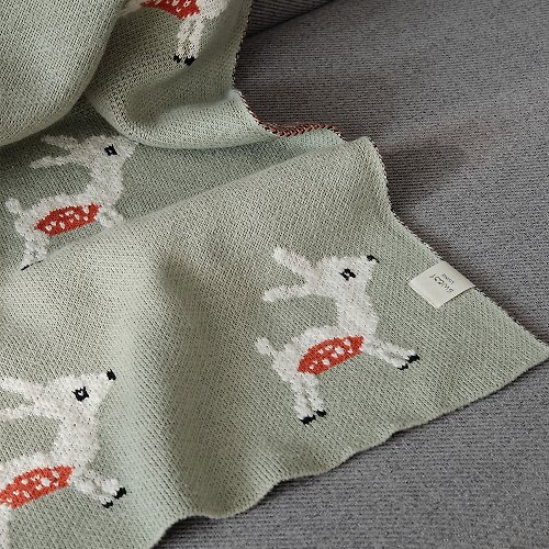 Sliving 小鹿毛毯 純棉針織提花蓋毯 沙發毯