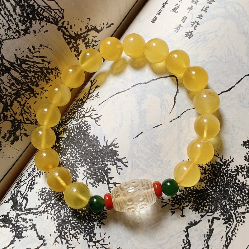 秋水如期。天然金絞蜜手鏈 俄羅斯碧玉黃水晶回紋桶珠南手環 - 手鍊/手環 - 水晶 多色