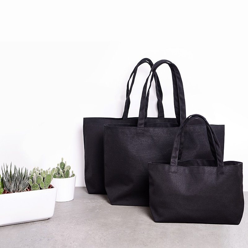 Eco-friendly canvas wenqing storage plain tote bag (black) - Handbags & Totes - Linen Black