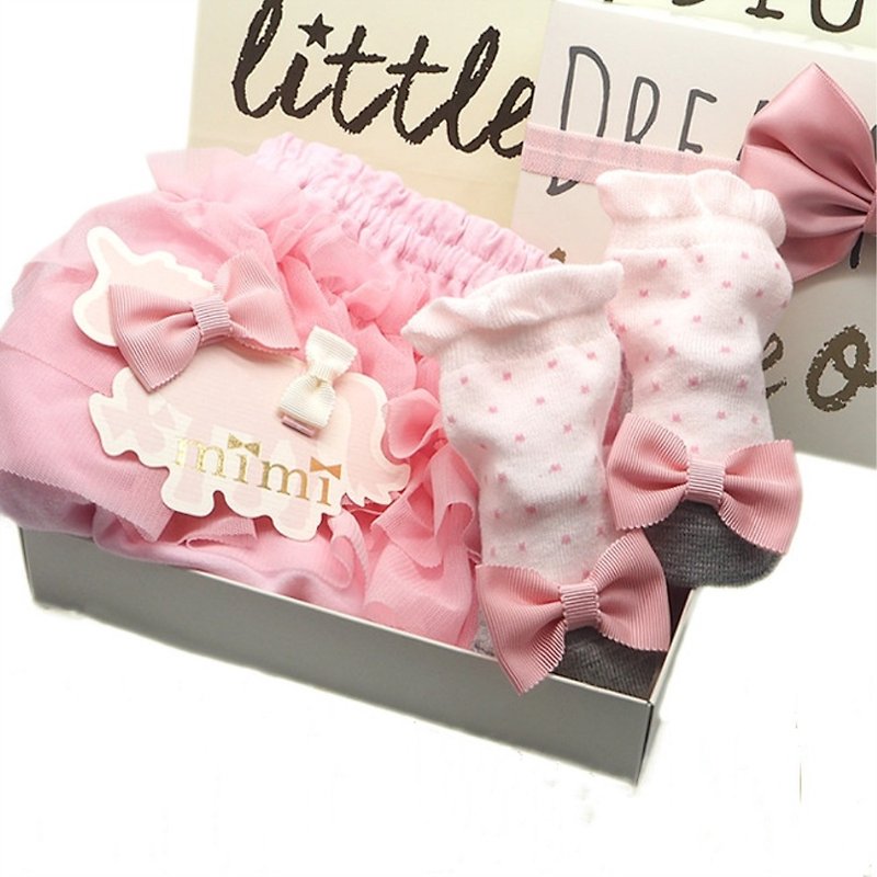 Japanese MiMi ice cream lotus leaf butt pants gift box (hair clip + baby socks + pants)