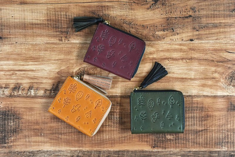 Made to order Tochigi leather mini wallet with anti-skimming function TIDYmini Made in Japan Embossed genuine leather Cowhide Leather Camel JAW025 - กระเป๋าสตางค์ - หนังแท้ สีส้ม