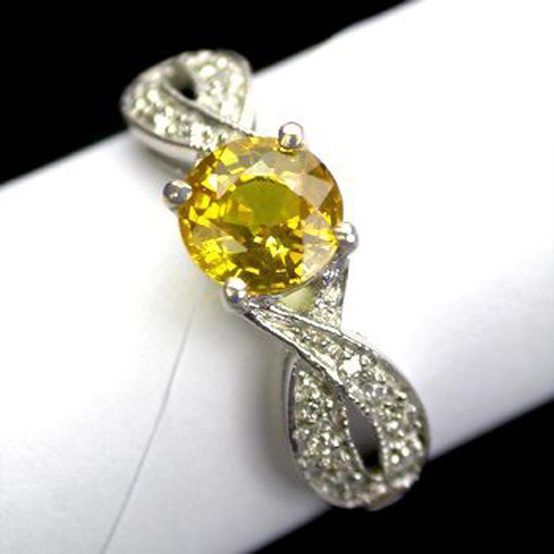 Natural yellow golden sapphier ring silver sterling 7.5 mm size 7.0 free resize - General Rings - Sterling Silver Yellow