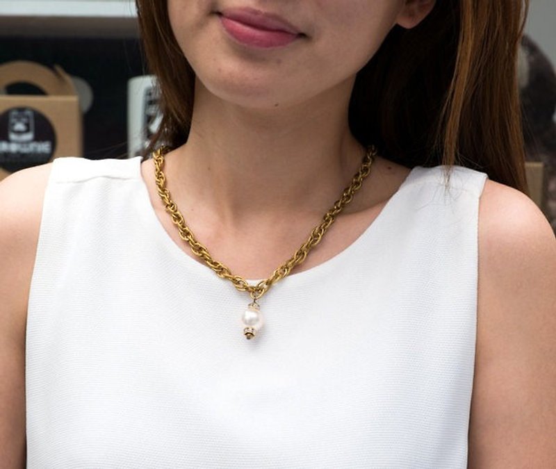 [Summer New Products] Bronze Handmade Jewelry Design Twist Bronze Pearl Necklace - สร้อยคอ - เครื่องเพชรพลอย สีส้ม