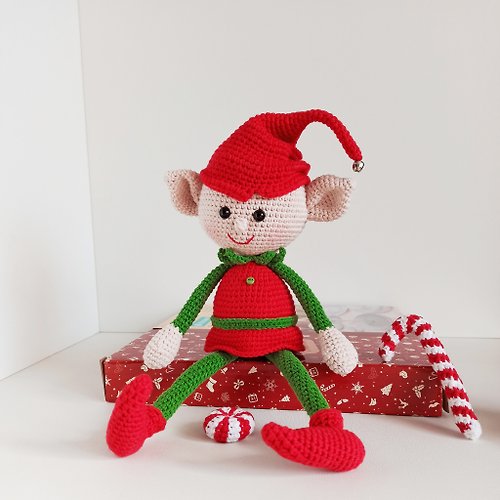 Toysbynusi Crochet Christmas elf, Xmas holiday decoration,toy Christmas elf, gift for kids
