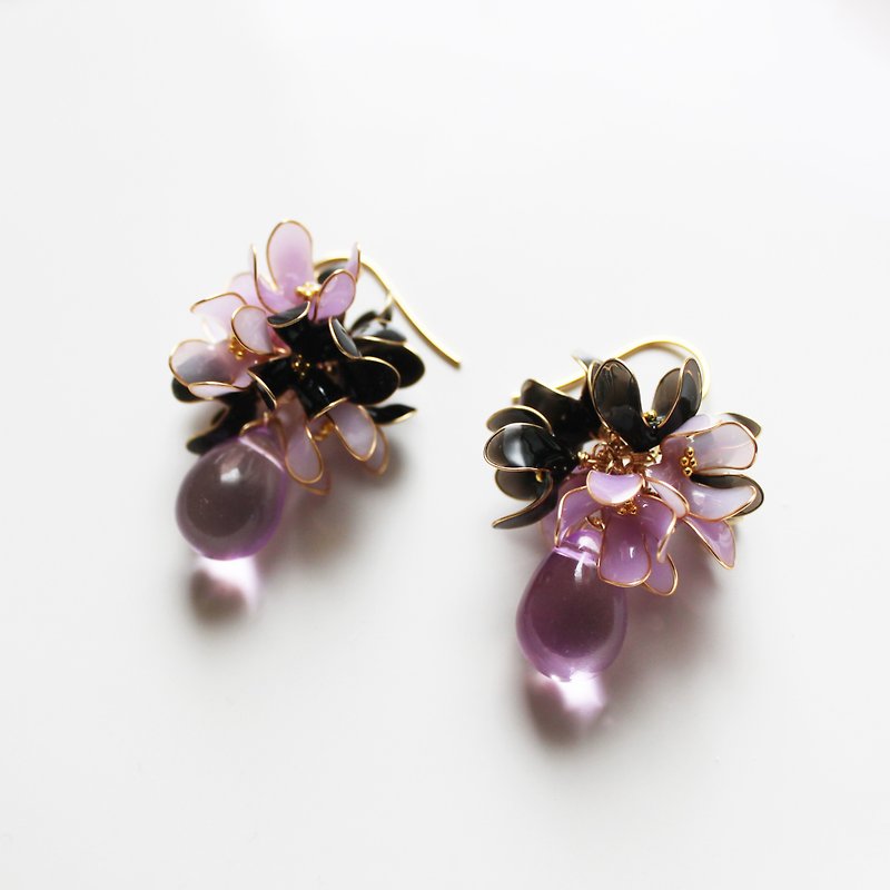 [Gladium Light] Flower Ball Crystal Flower Earrings Retro Purple Glass Water Drop Earrings/ Clip-On