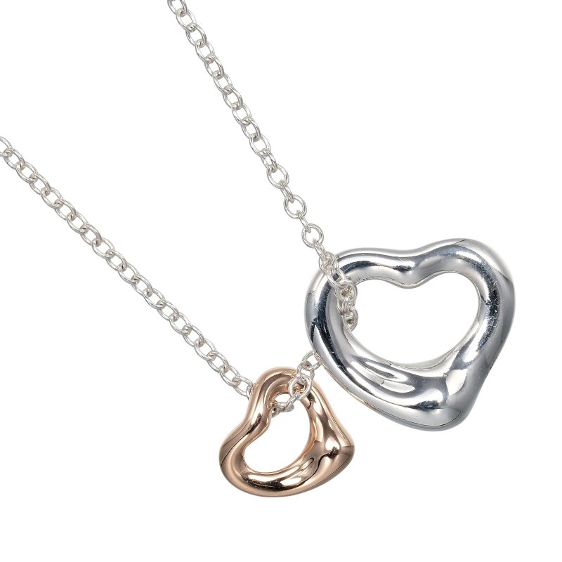 【日本直送】ティファニー TIFFANY&Co. ダブル オープンハート ネックレス シルバー925 K18PG ピンクゴールド 約2.41g【中古】Aランク - 項鍊 - 銀 銀色