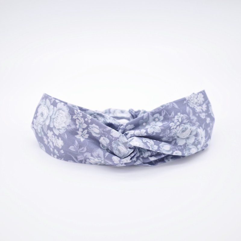Blue flower handmade hair band limited hair band cross hair band - เครื่องประดับผม - ผ้าฝ้าย/ผ้าลินิน สีน้ำเงิน