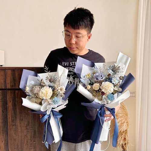A-Kun x 上班族小隻女的手作乾燥花 白藍地 乾燥花束 永生花束