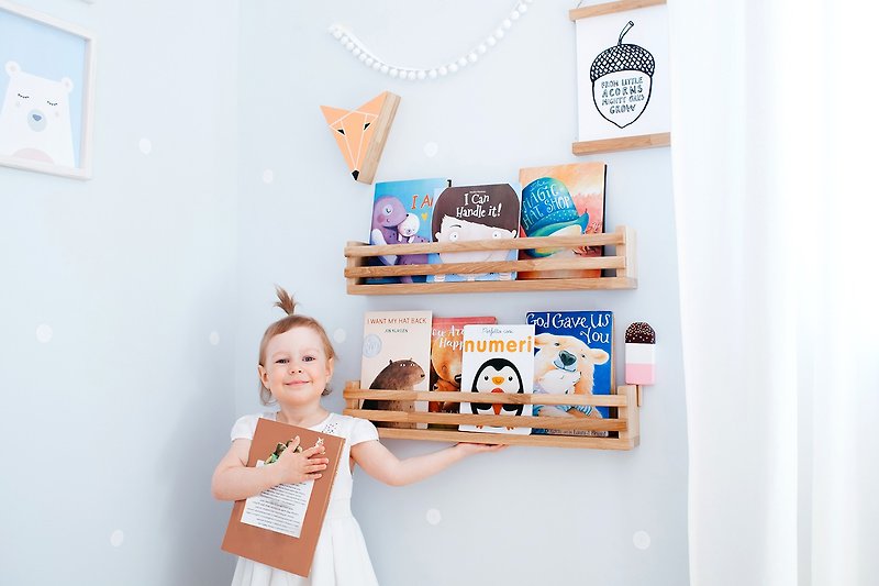 Wood Kids' Furniture - Set of 2 Montessori Shelf from Natural Wood for Nursery or classroom, Book Shelf