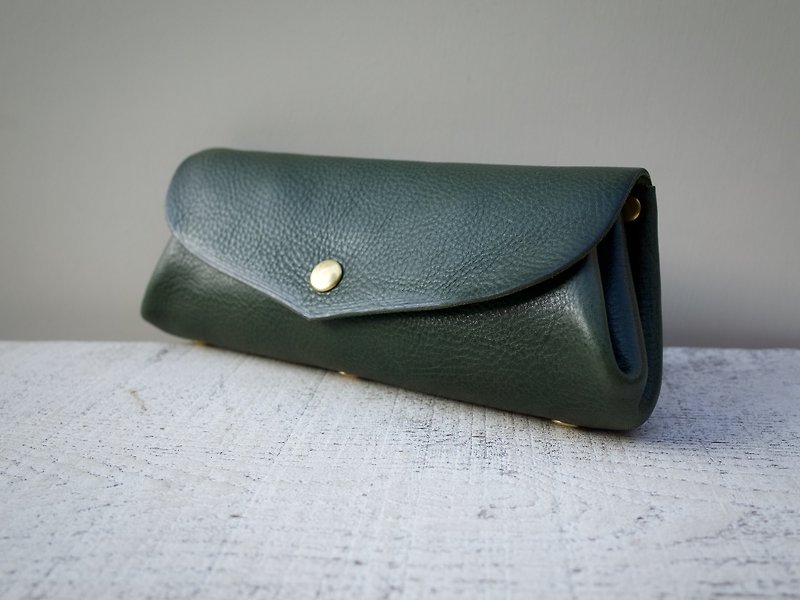 Italian leather * Korokoro long wallet "fave" L moss green - กล่องดินสอ/ถุงดินสอ - หนังแท้ สีเขียว