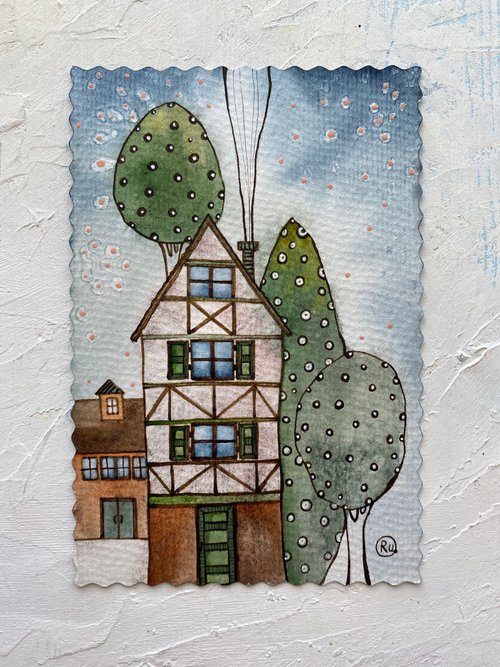 Rubinova Art House painting Original art Mini artwork Europe architecture art Small wall art