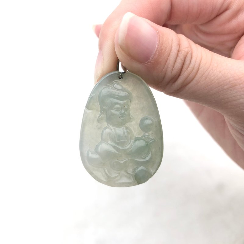 Sitting Lotus Baby Buddha-Myanmar A Ice Clear Bottom Necklace Pendant/S925 Silver Button/Birthday/Peace/Gift - Necklaces - Jade Transparent