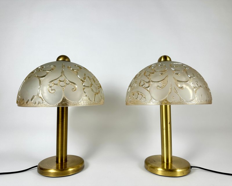 Vintage Pair Of PEILL & PUTZLER Table Lamps in Glass and Brass, Germany, 1970s - Lighting - Other Metals Gold