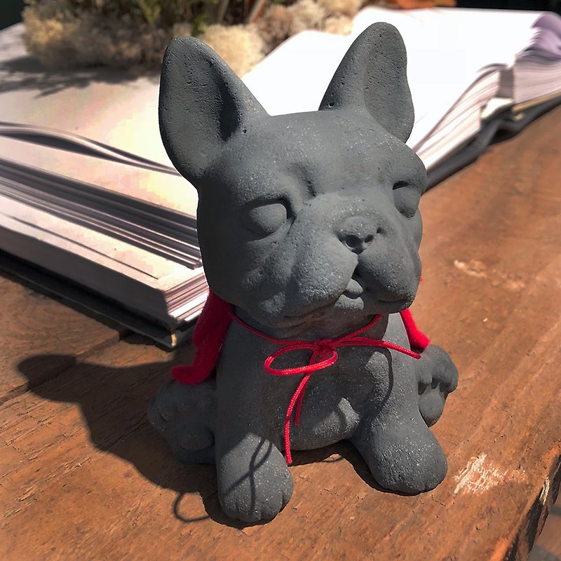 Friendship forever / little French Bulldog / Diffuser Stone or Paperweight - ของวางตกแต่ง - ปูน สีดำ