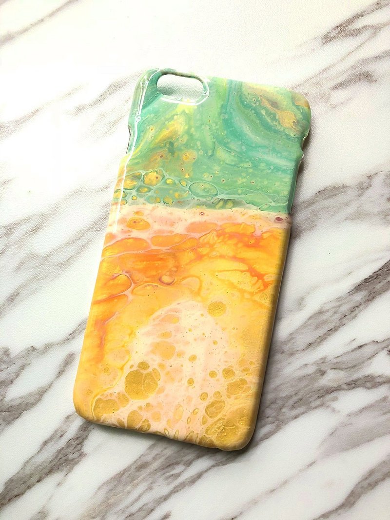 OOAK hand-paint phone case, only one available, Handmade marble IPhone case - เคส/ซองมือถือ - พลาสติก สีส้ม