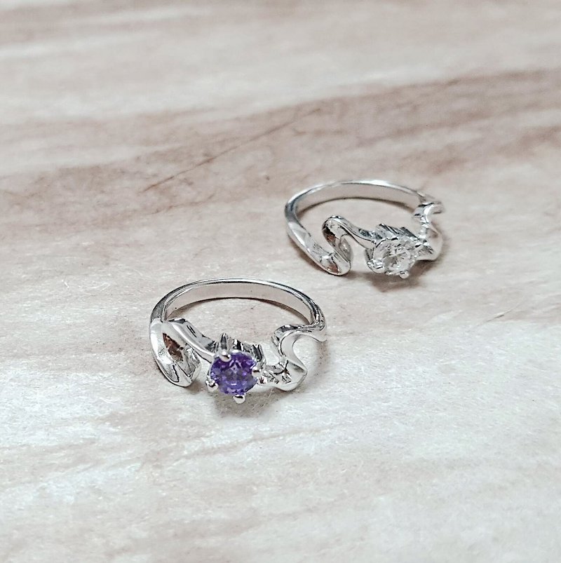 Minimalist streamline round diamond thin ring 925 sterling silver ornaments can be customized ring diamond color can be changed - แหวนทั่วไป - เงินแท้ สีเงิน