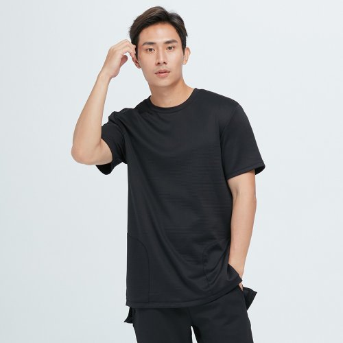 VOUX 抗菌透氣開衩抽繩長版上衣(男)-隧海黑
