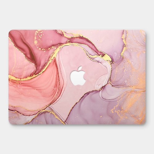 PIXO.STYLE 【現貨A2681】粉色仿金邊大理石 MacBook 超輕薄防刮保護殼 RS911