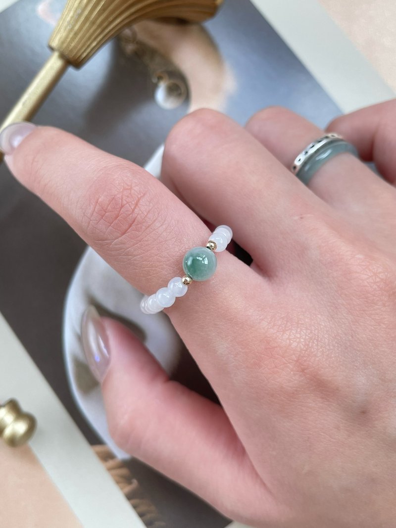 Zhengbingpiao blue flower natural Myanmar A-grade jade ring - แหวนทั่วไป - หยก 