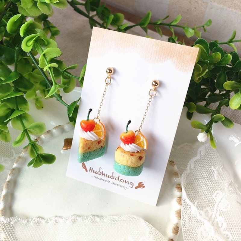 Original handmade sweet and cute orange sea salt cake Silver earrings ear clips niche design gift - ต่างหู - วัสดุอื่นๆ 