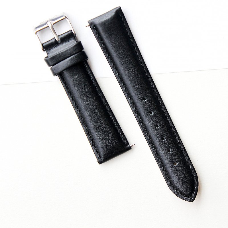 【PICONO】Apple Watch適用-20mm黑色真皮錶帶/銀色錶扣 - 錶帶 - 真皮 