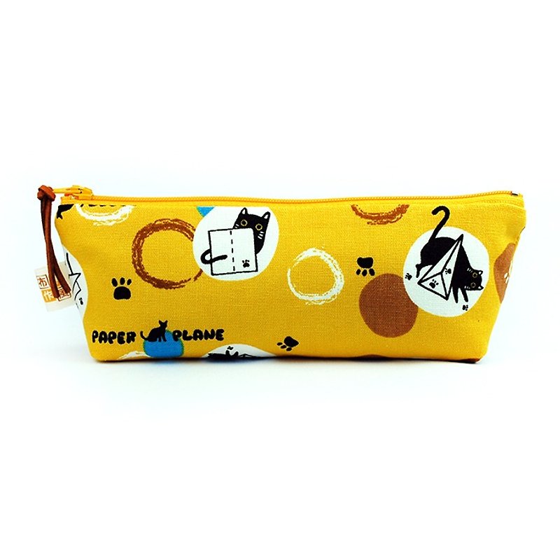 摺紙貓咪筆袋 - 鉛筆盒/筆袋 - 棉．麻 黃色