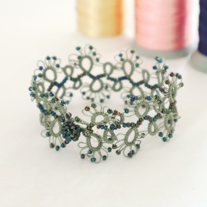 OYA Tatting lace Bracelet - LACE- Kahki