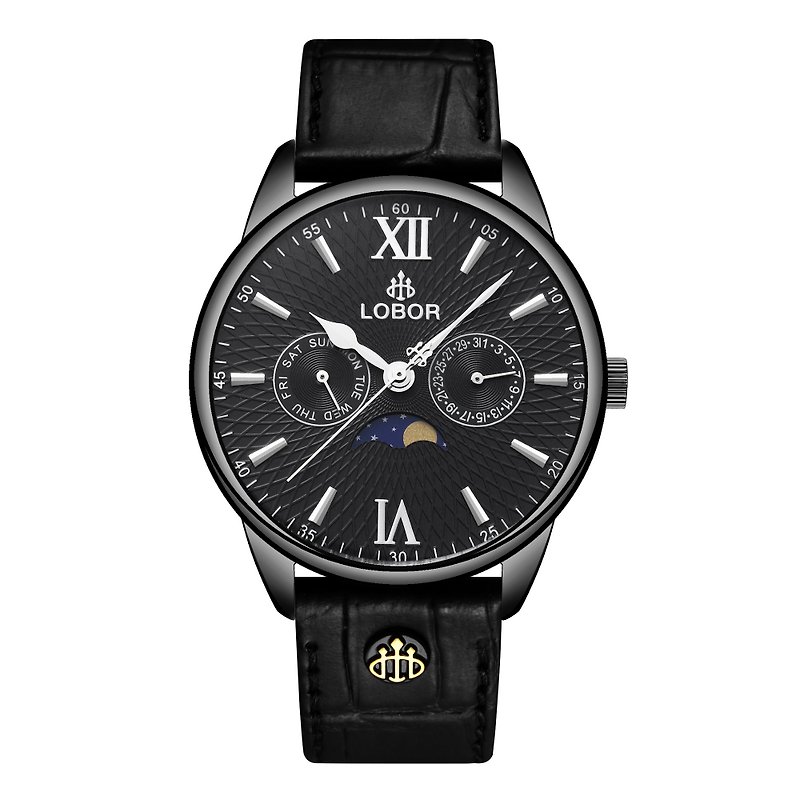 Meridian Aphelion 40mm Multifunction Watch Leather Strap - นาฬิกาผู้ชาย - วัสดุกันนำ้ สีดำ