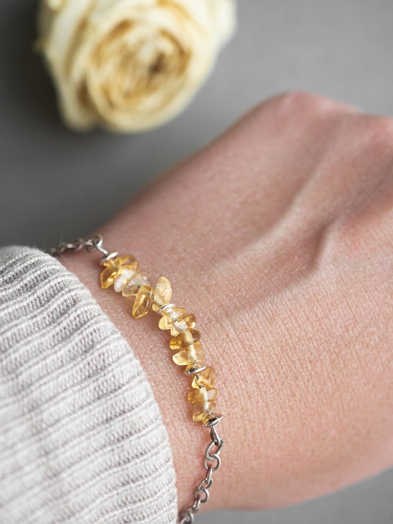 Raw Citrine Bracelet, 925 Silver, Aries gem, Leo crystal, Aquarius birthstone - 手鍊/手環 - 半寶石 黃色