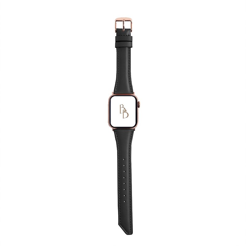 Apple Watch Beveled Wax Leather Black Leather Strap S8/7/6/5/4/3/2/1/SE - สายนาฬิกา - หนังแท้ สีดำ