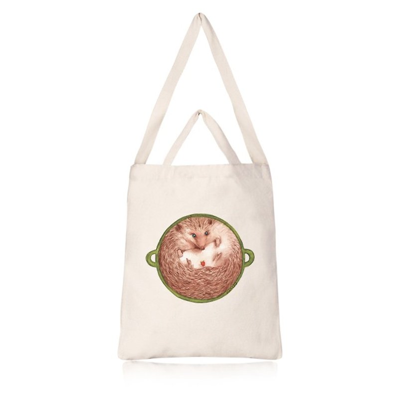 [Customized gift] hedgehog flower straight canvas bag - กระเป๋าแมสเซนเจอร์ - ผ้าฝ้าย/ผ้าลินิน 