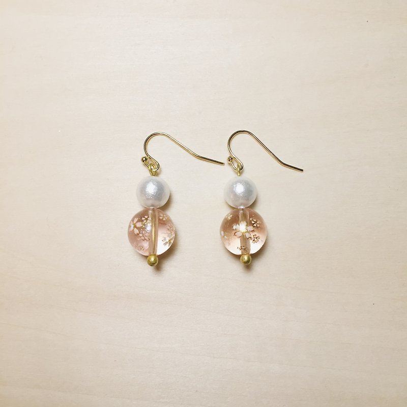 Vintage transparent pink cherry blossom glass earrings - ต่างหู - กระจกลาย สึชมพู