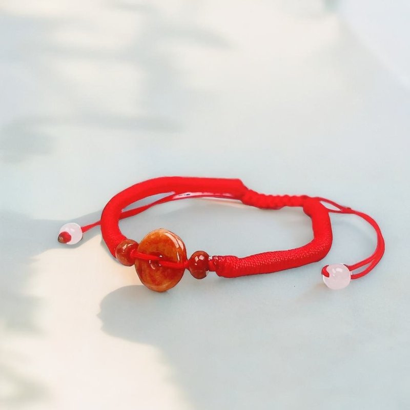 【May‧Peace】Red Jadeite Peace Buckle Braided Bracelet | Natural Grade A Jadeite | Gift - สร้อยข้อมือ - หยก สีแดง