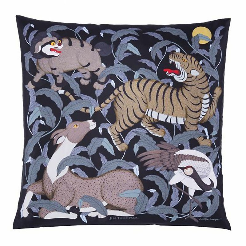 Thai pillow/pillowcase Mythical Animals - Black - หมอน - ผ้าไหม สีดำ