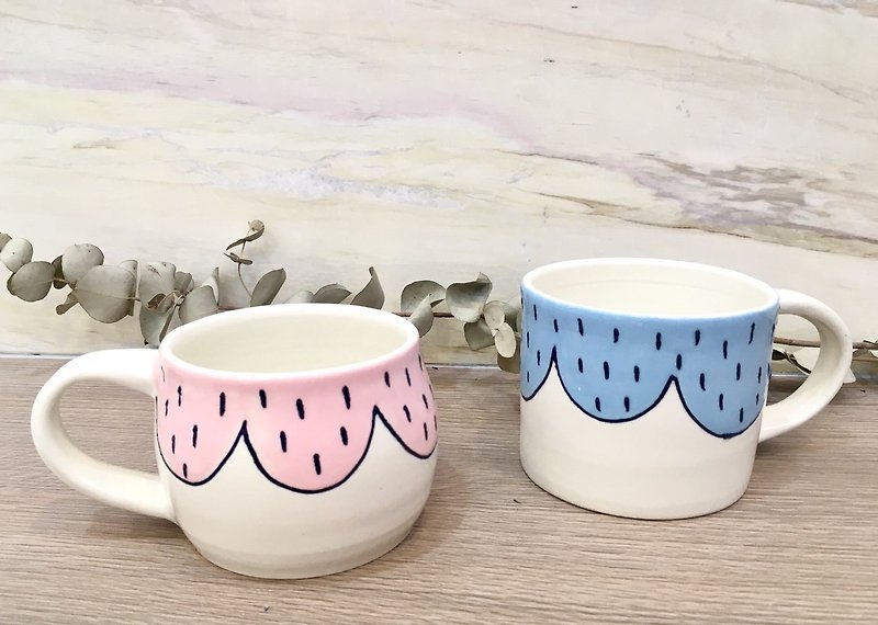 Put on a floral dress/blue/pink - Mugs - Pottery Multicolor
