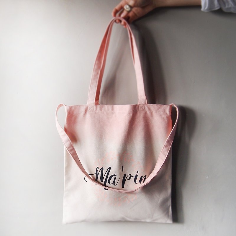 Pearl powder gradient - Canvas hand dyed Tote double back - Messenger Bags & Sling Bags - Cotton & Hemp Pink